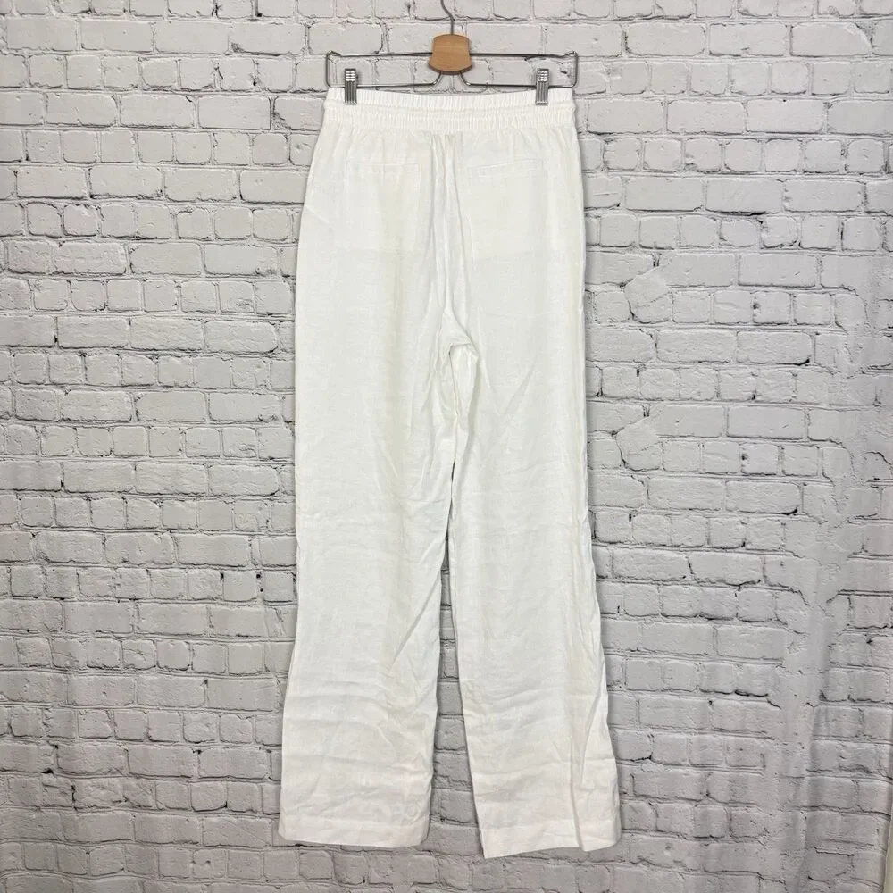 Athleta Retreat Linen High Rise Wide Leg Pants White Womens XS Split Leg Hem NWT